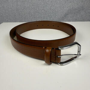 Johnston & Murphy Men Size 42 75-7475 Brown Genuine Leather Silver Hardware Belt